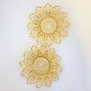 Vintage Federal Glass Amber Flower Plates - Set Of 2 Sun Dishes